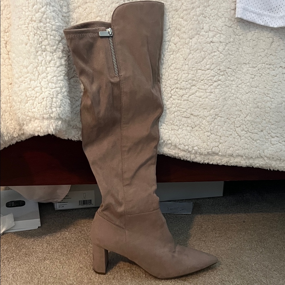 Elegant mocha taupe faux suede Leena Knee-High Boots